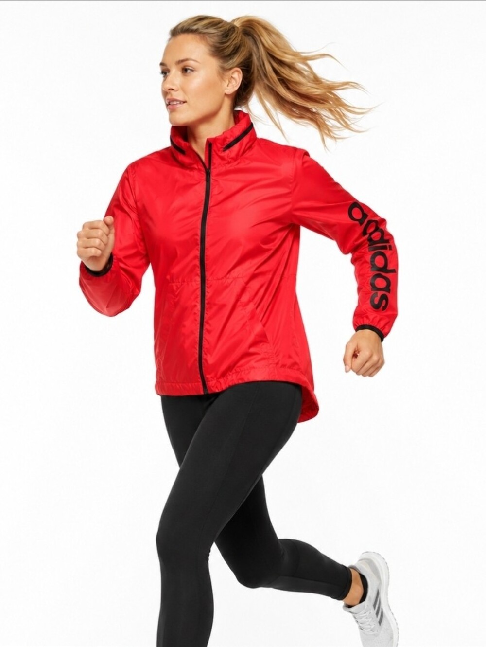 Adidas Neo Windbreaker Vibrant Red Track Shell Jacket Full-Zip Black Logo Size S